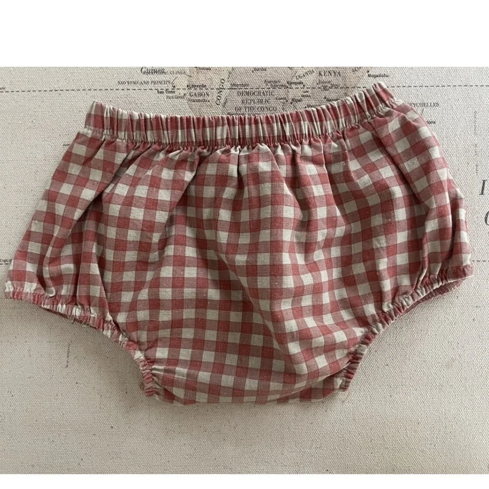 Wren & James Gingham Bloomers 6-12mo Brick & Cream